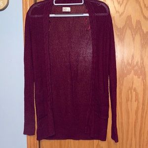 Maroon long sleeve cardigan. Size small. Brand SO